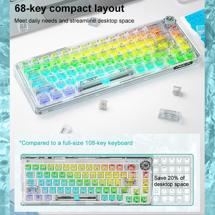 AULA F68 Transparent Customized Wired/Wireless/Bluetooth Three Model RGB Pluggable Mechanical Keyboard(White Transparent) -  by AULA | Online Shopping UK | buy2fix