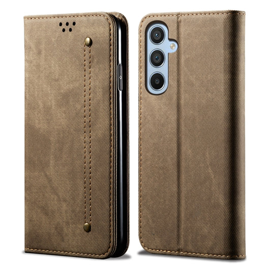 For Samsung Galaxy M54 Denim Texture Leather Phone Case(Khaki) by buy2fix