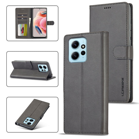 For Xiaomi Redmi Note 12 4G Global LC.IMEEKE Calf Texture Leather Phone Case(Grey)