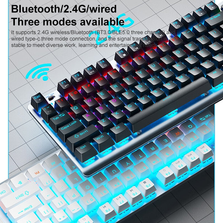 AULA F3001 Backlit 87 Keys Wired/Wireless/Bluetooth Three Model Mechanical Gaming Keyboard(Silver White Tea Shaft) -  by AULA | Online Shopping UK | buy2fix