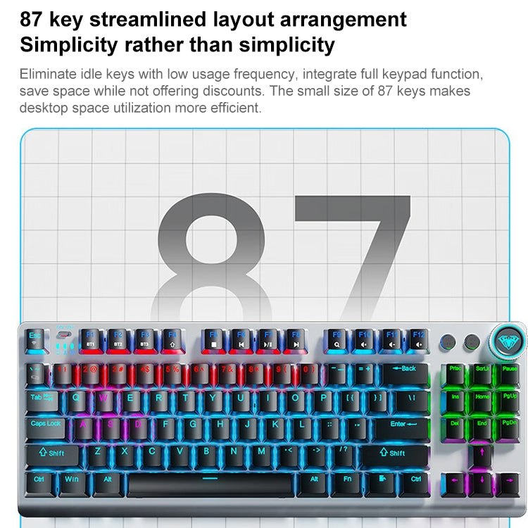 AULA F3001 Backlit 87 Keys Wired/Wireless/Bluetooth Three Model Mechanical Gaming Keyboard(Silver White Tea Shaft) -  by AULA | Online Shopping UK | buy2fix