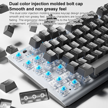 AULA F3001 Backlit 87 Keys Wired/Wireless/Bluetooth Three Model Mechanical Gaming Keyboard(Silver White Tea Shaft) -  by AULA | Online Shopping UK | buy2fix