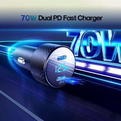 JOYROOM JR-CCD02 70W Dual PD Ports Digital Display Car Charger(Black) - In Car by JOYROOM | Online Shopping UK | buy2fix