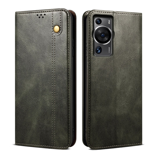For Huawei P60/P60 Pro Oil Wax Crazy Horse Texture Leather Phone Case(Green)