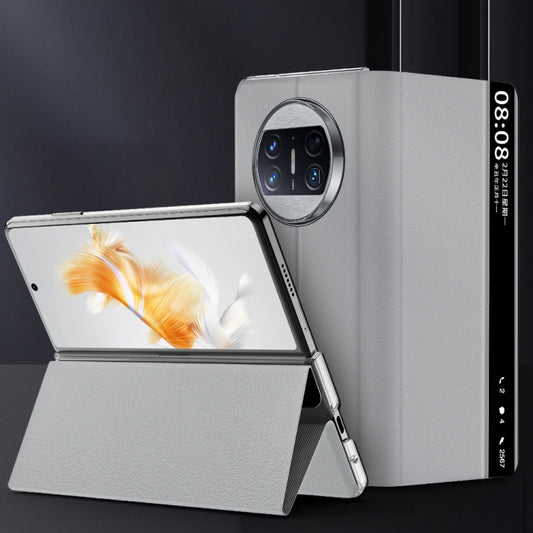 For Huawei Mate X3 Plain Magnetic Phone Case with Smart View Window & Holder(Grey) by buy2fix