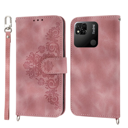 For Xiaomi Redmi 12C/11A Skin-feel Flowers Embossed Wallet Leather Phone Case(Pink) - Xiaomi Cases by buy2fix | Online Shopping UK | buy2fix