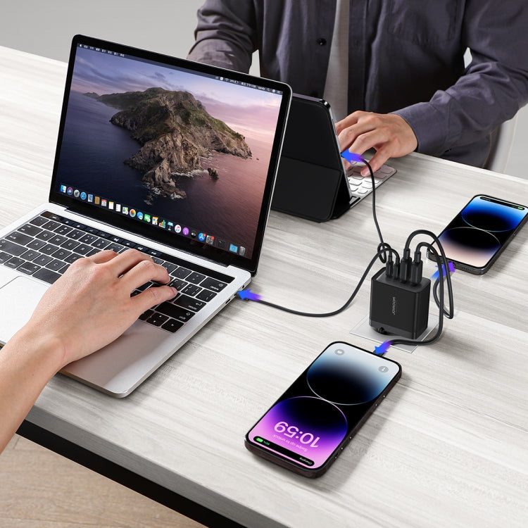 JOYROOM TCG02 Gallium Nitride 67W Dual USB+Dual USB-C/Type-C Multi-Port Charger Set, Specification:EU Plug(Black) - USB Charger by JOYROOM | Online Shopping UK | buy2fix