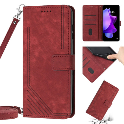 For Tecno Spark Go 2023 / Pop 7 Pro / Infinix Smart 7 X6515 Skin Feel Stripe Pattern Leather Phone Case with Lanyard(Red) by buy2fix