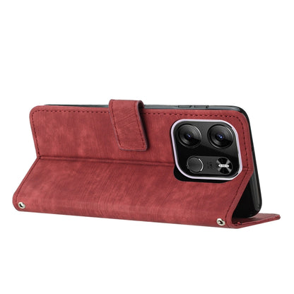 For Tecno Spark Go 2023 / Pop 7 Pro / Infinix Smart 7 X6515 Skin Feel Stripe Pattern Leather Phone Case with Lanyard(Red) by buy2fix