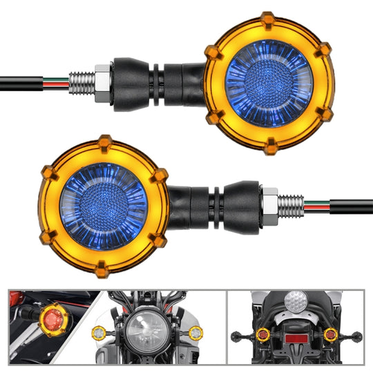1 paire de clignotants LED rotatifs universels pour motos (lumière jaune ambre + lumière bleue)