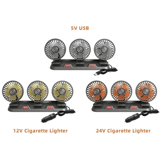 F4310 360-Degree Rotating Adjustable Car Three-Head Fan, Style:12V Cigarette Lighter by buy2fix