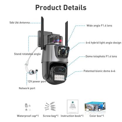 QX81 Humanoid Recognition AI Alarm WIFI Spherical Dual 2MP IP Camera, Plug:US Plug by buy2fix