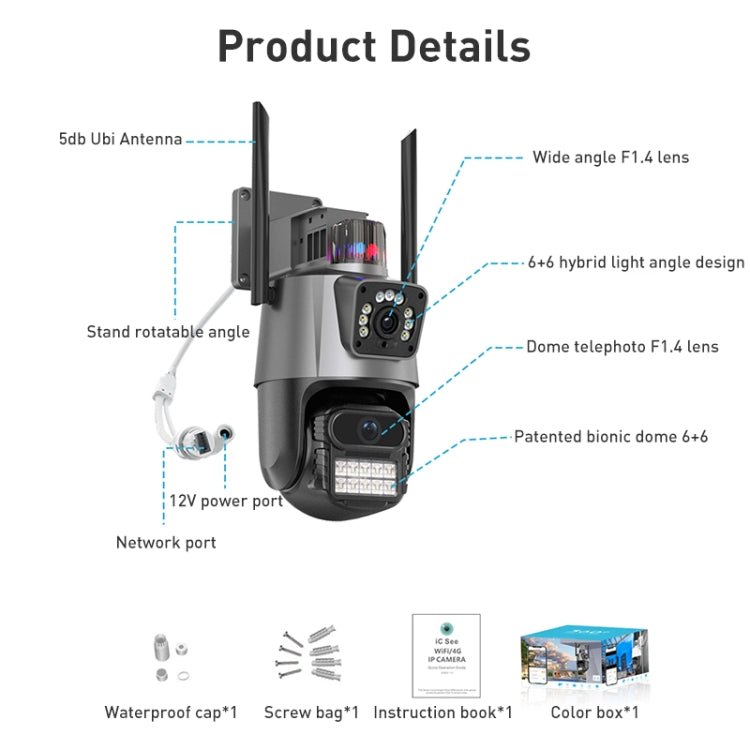 QX81 Humanoid Recognition AI Alarm WIFI Spherical Dual 2MP IP Camera, Plug:EU Plug by buy2fix