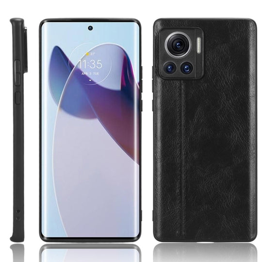 Pour Motorola Edge 30 Ultra / Moto X30 Pro Motif de vache à coudre Skin PC + PU + TPU Phone Case (Noir)