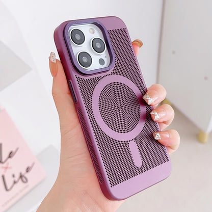 For iPhone 14 Pro Max Grid Cooling MagSafe Magnetic Phone Case(Plum Red) by buy2fix