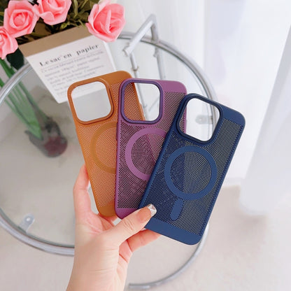 For iPhone 14 Pro Max Grid Cooling MagSafe Magnetic Phone Case(Plum Red) by buy2fix