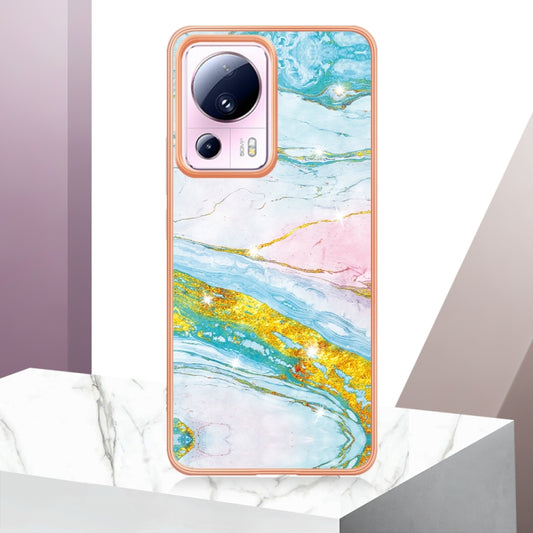 For Xiaomi 13 Lite 5G Electroplating Marble Dual-side IMD Phone Case(Green 004) by buy2fix