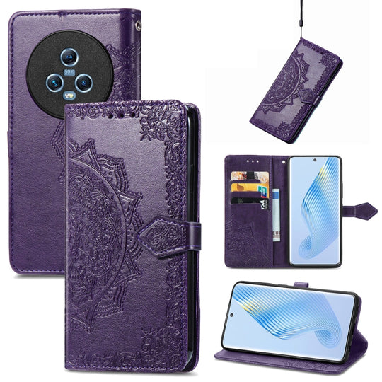 For Honor Magic5 Mandala Flower Embossed Leather Phone Case(Purple)