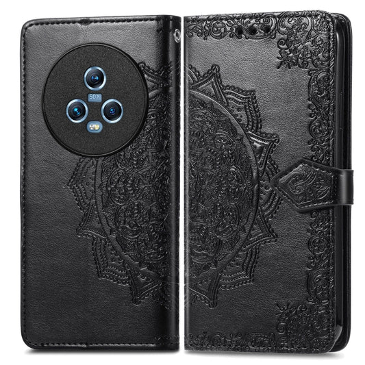 For Honor Magic5 Mandala Flower Embossed Leather Phone Case(Black) by buy2fix