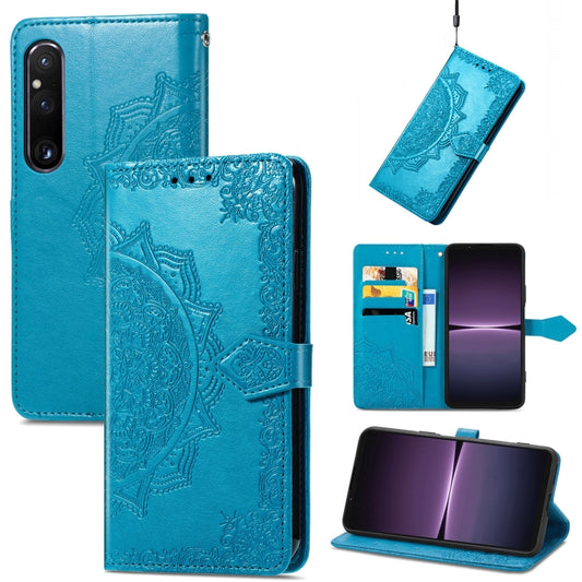 For Sony Xperia 1 IV Mandala Flower Embossed Leather Phone Case(Blue) - Sony Cases by buy2fix | Online Shopping UK | buy2fix