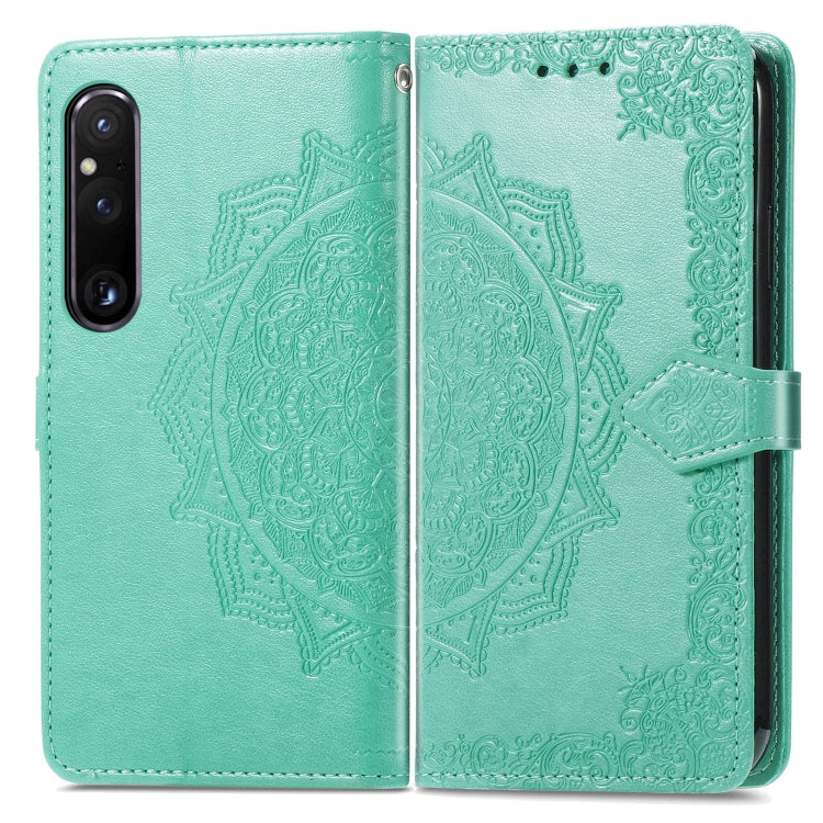 For Sony Xperia 1 IV Mandala Flower Embossed Leather Phone Case(Green) - Sony Cases by buy2fix | Online Shopping UK | buy2fix