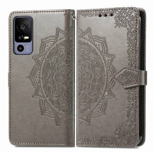 For TCL 40R Mandala Flower Embossed Leather Phone Case(Grey) by buy2fix