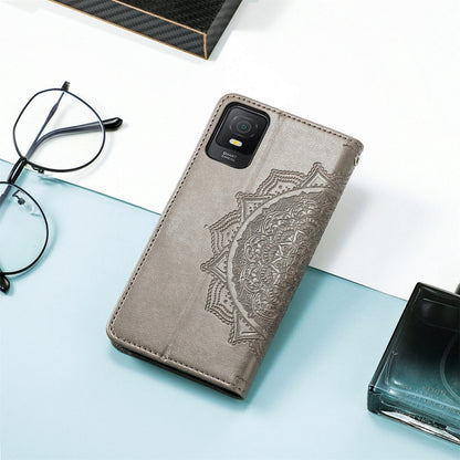 For TCL 403 Mandala Flower Embossed Leather Phone Case(Grey) - More Brand by buy2fix | Online Shopping UK | buy2fix