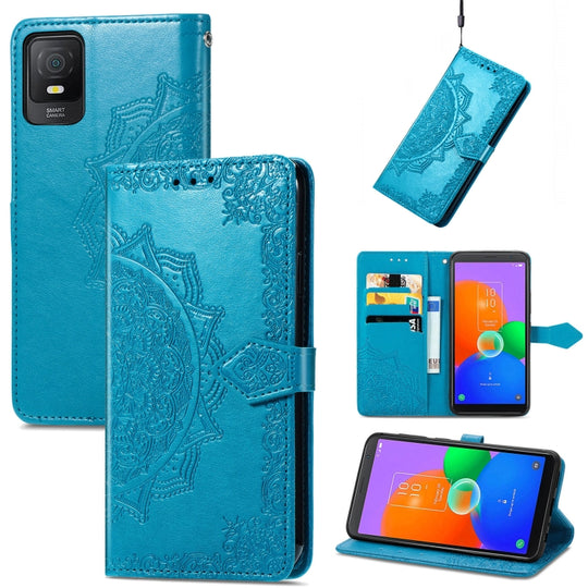 Pour TCL 403 Mandala Flower Embossed Leather Phone Case (Bleu)