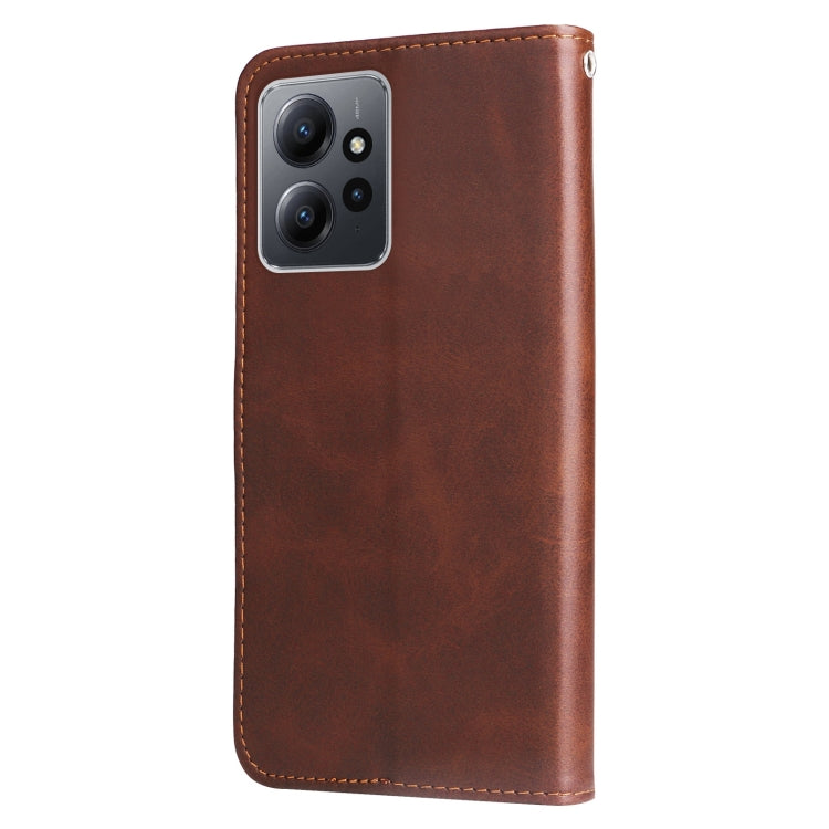 For Xiaomi Redmi Note 12 4G Global Calf Texture Zipper Leather Phone Case(Brown) - Note 12 Cases by buy2fix | Online Shopping UK | buy2fix