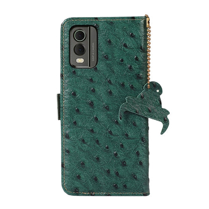 For Nokia C32 4G Ostrich Pattern Genuine Leather RFID Phone Case(Green) - Nokia Cases by buy2fix | Online Shopping UK | buy2fix