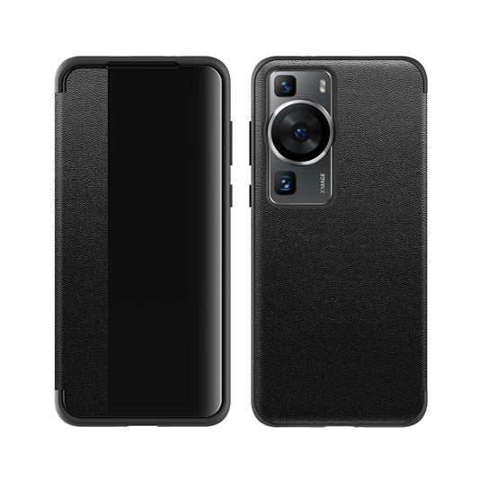 For Huawei P60 Leather + TPU Frame Shockproof Phone Case(Black) by buy2fix