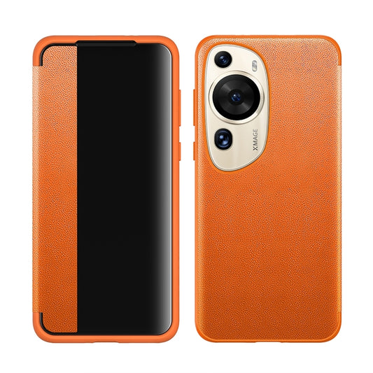 For Huawei P60 Art Leather + TPU Frame Shockproof Phone Case(Orange) by buy2fix
