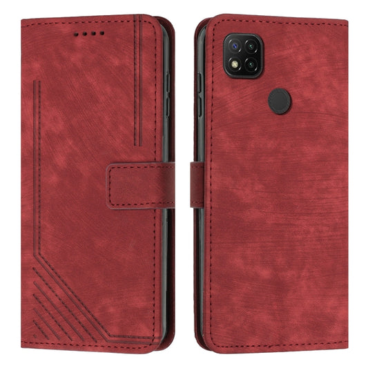 For Xiaomi Redmi 9C / 10A / Poco C31 Skin Feel Stripe Pattern Leather Phone Case with Lanyard(Red) by buy2fix