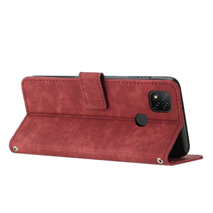 For Xiaomi Redmi 9C / 10A  / Poco C31 Skin Feel Stripe Pattern Leather Phone Case with Lanyard(Red) - Xiaomi Cases by buy2fix | Online Shopping UK | buy2fix