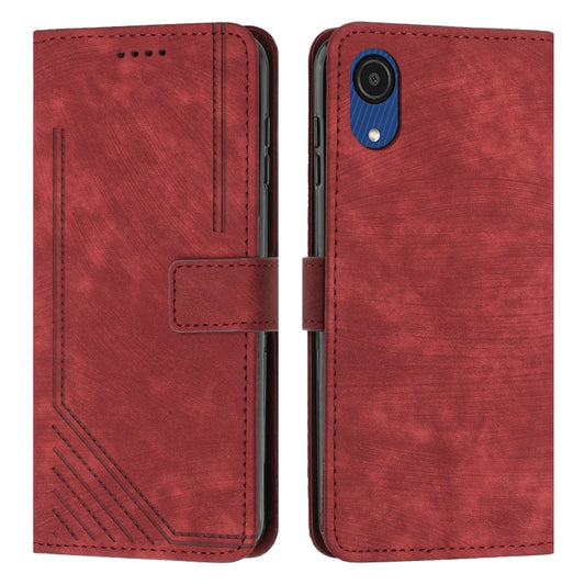 For Samsung Galaxy A03 Core Skin Feel Stripe Pattern Leather Phone Case with Lanyard(Red) by buy2fix