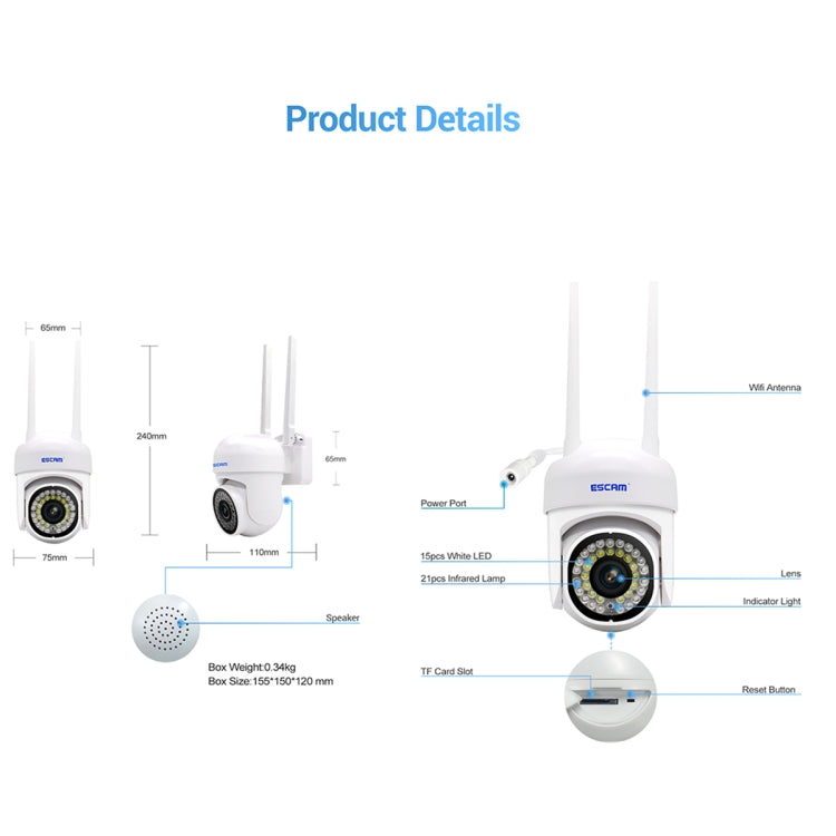 ESCAM PVR007 3MP Smart HD WiFi Camera Support Full Color Night Vision / Motion Detection / Sound Alarm / TF Card(EU Plug) by ESCAM