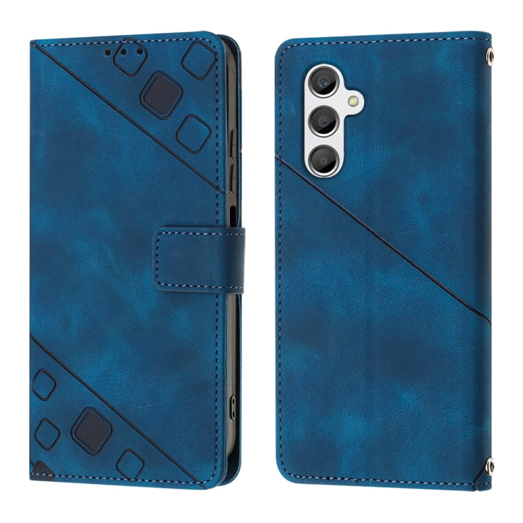 For Samsung Galaxy A24 4G Skin-feel Embossed Leather Phone Case(Blue) - Galaxy Phone Cases by buy2fix | Online Shopping UK | buy2fix