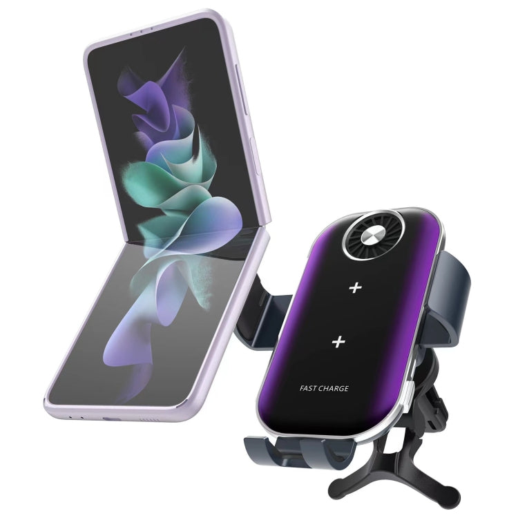 For Samsung Galaxy Z Flip4 / 3 C37 Fan Cooling Dual Coil Car Phone Holder Wireless Charger - In Car by buy2fix | Online Shopping UK | buy2fix