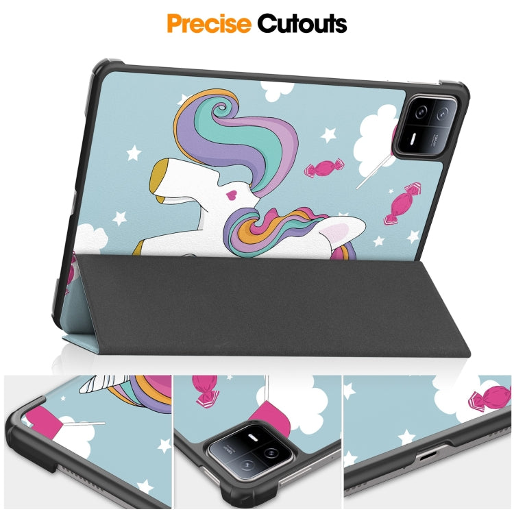 For Xiaomi Pad 6 / 6 Pro Custer Painted 3-Fold Stand Leather Smart Tablet Case(Unicorn) -  by buy2fix | Online Shopping UK | buy2fix