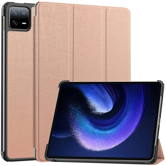 For Xiaomi Pad 6 / 6 Pro Custer Texture 3-Fold Holder Leather Smart Tablet Case(Rose Gold)