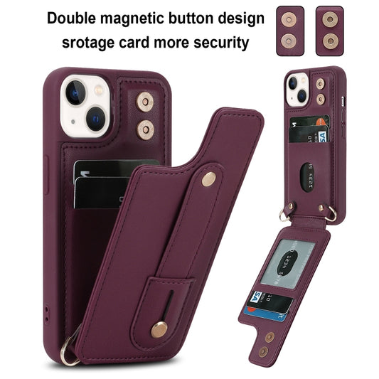 For iPhone 13 Pro Max Wristband Vertical Flip Wallet Back Cover Phone Case(Wine Red) by buy2fix