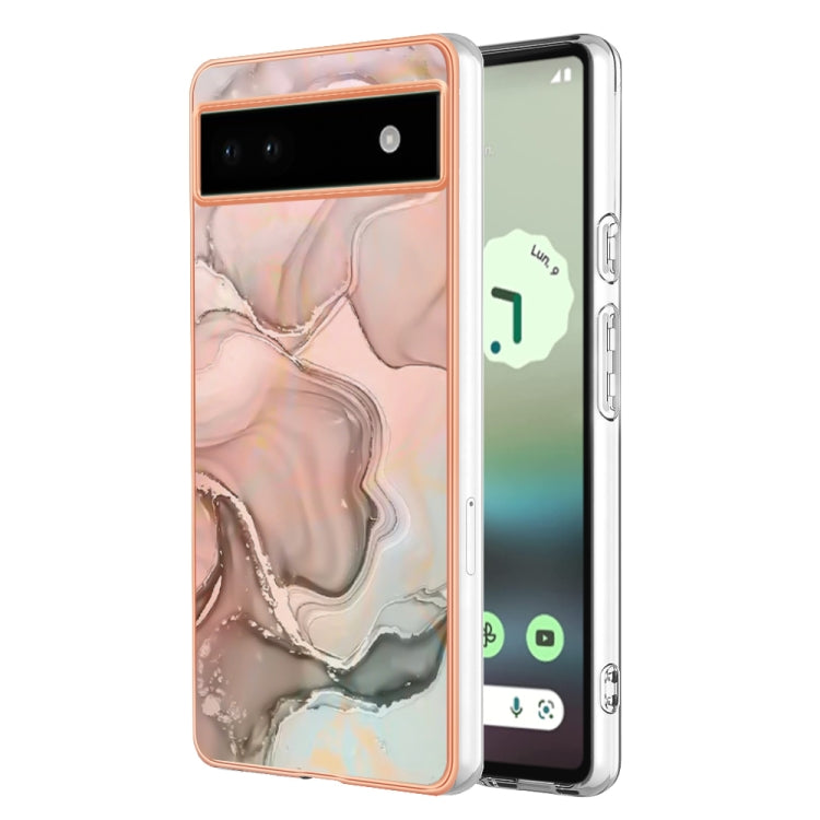 For Google Pixel 6A Electroplating Marble Dual-side IMD Phone Case(Rose Gold 015) - Google Cases by buy2fix | Online Shopping UK | buy2fix