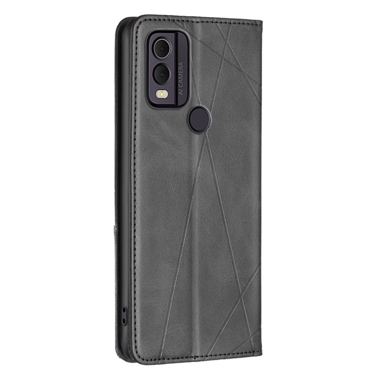 For Nokia C22 Rhombus Texture Magnetic Leather Phone Case(Black) - Nokia Cases by buy2fix | Online Shopping UK | buy2fix