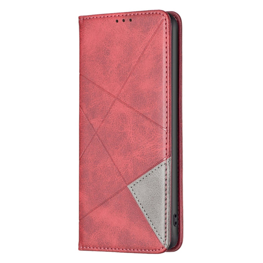 For Nokia C32 Rhombus Texture Magnetic Leather Phone Case(Red) by buy2fix