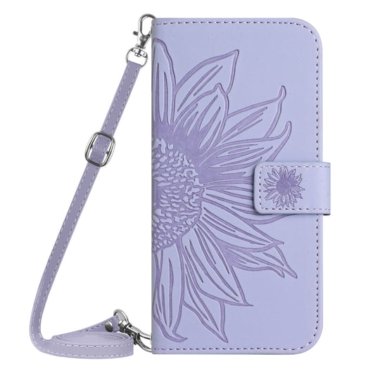 For Sony Xperia 10 V HT04 Skin Feel Sun Flower Embossed Flip Leather Phone Case with Lanyard(Purple) by buy2fix