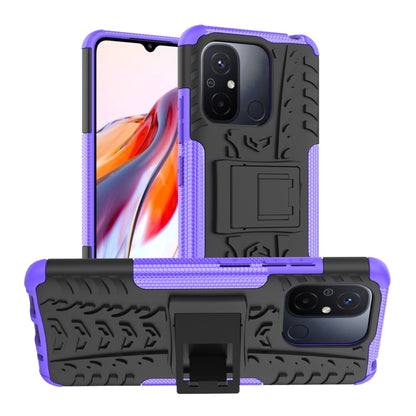 For Xiaomi Redmi 12C Tire Texture TPU + PC Phone Case with Holder(Purple) - Xiaomi Cases by buy2fix | Online Shopping UK | buy2fix