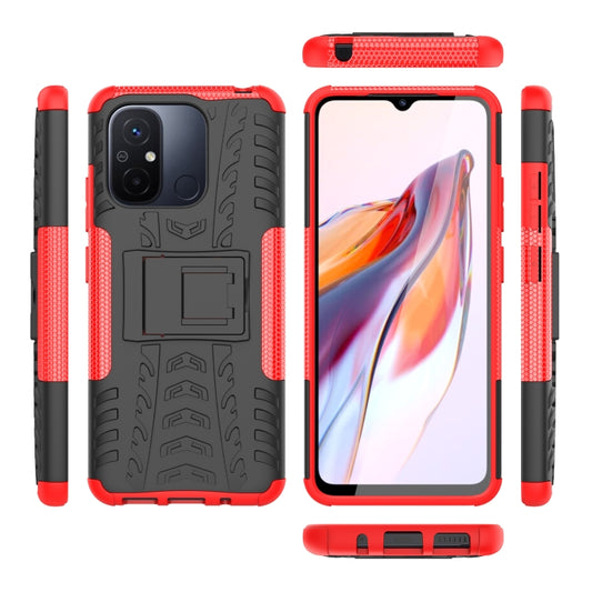 For Xiaomi Redmi 12C Tire Texture TPU + PC Phone Case with Holder(Red) by buy2fix