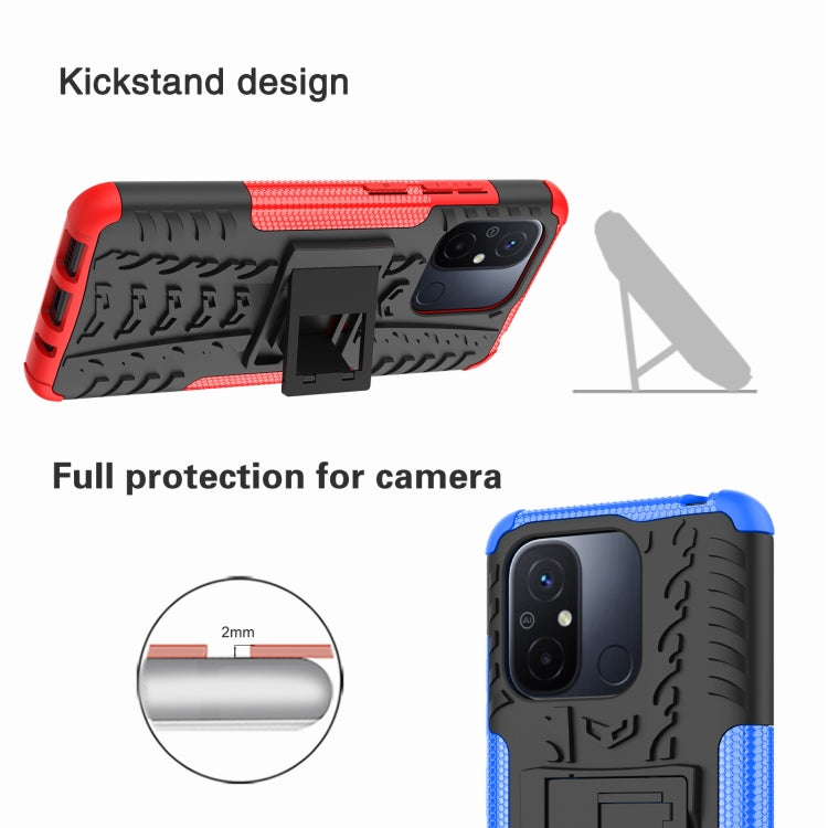 For Xiaomi Redmi 12C Tire Texture TPU + PC Phone Case with Holder(Red) - Xiaomi Cases by buy2fix | Online Shopping UK | buy2fix