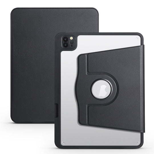 Acrylic 360 Degree Rotation Holder Tablet Leather Case For iPad Air 13 2025 / 2024 / Pro 12.9 2022(Black)