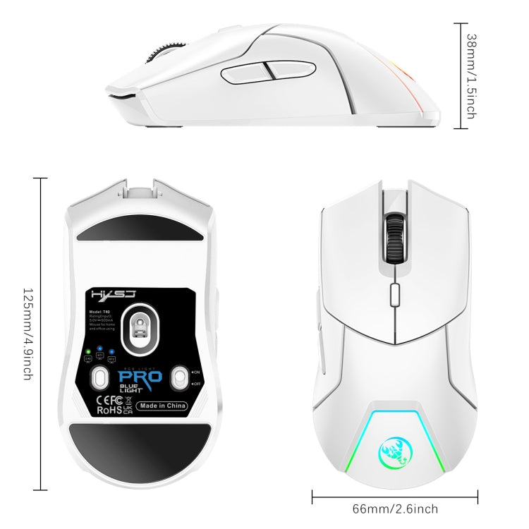 HXSJ T40 7 Keys 4000DPI Three-mode Colorful Backlight Wireless Gaming Mouse Rechargeable(White) - Wireless Mice by HXSJ | Online Shopping UK | buy2fix